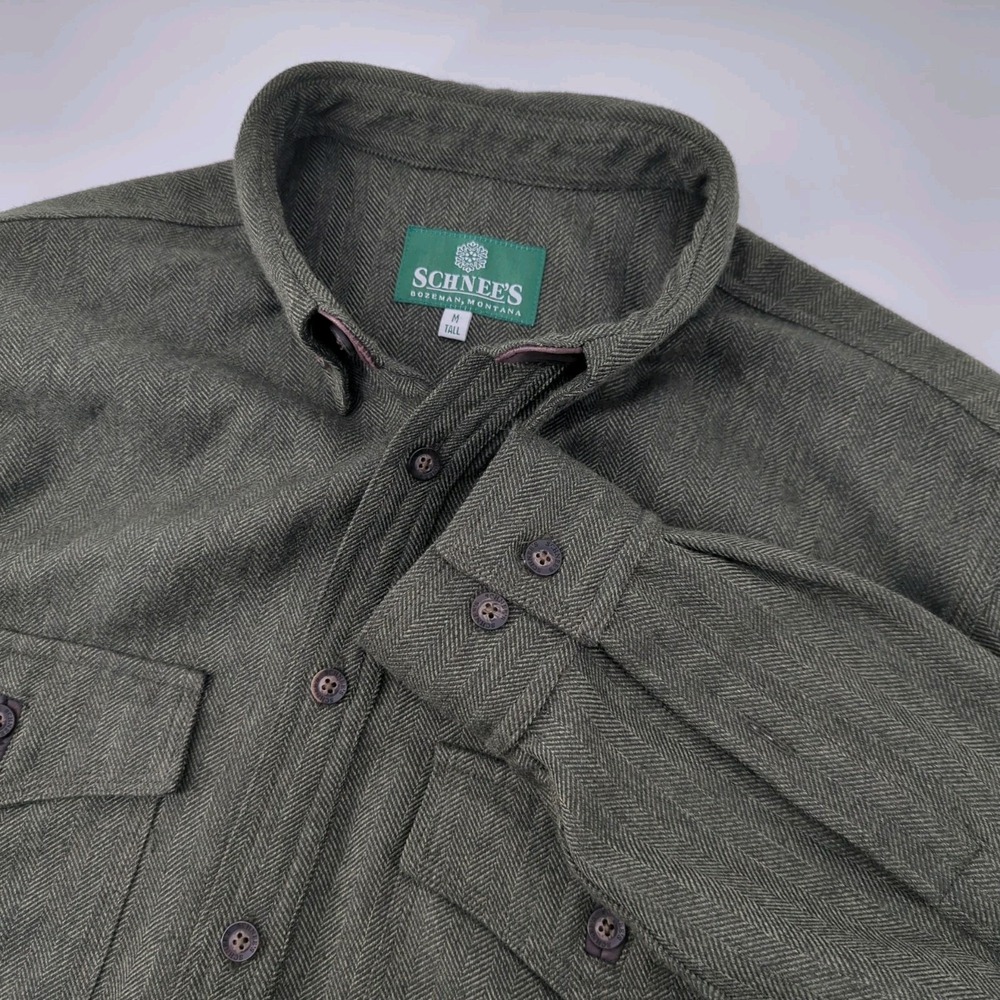 Schnees Men's Rifleman Shirt Jacket‎ Shacket Green Button Flannel Medium Tall